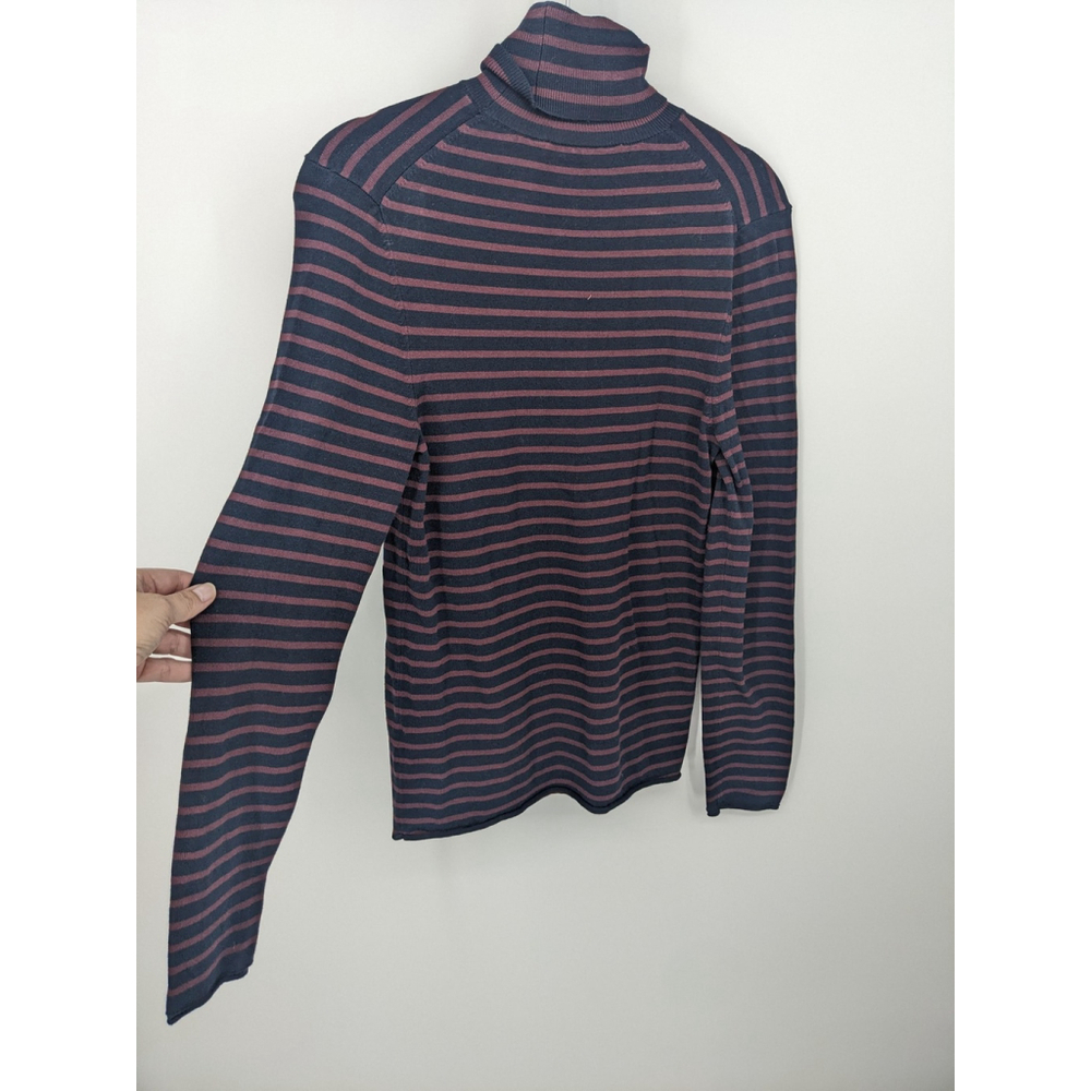 Zara Sweater Women Large Blue Turtleneck Pullover Knit Stripe Long Sleeve Top - Picture 4 of 9